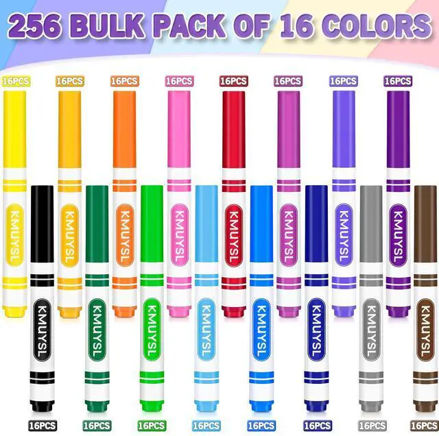 Alt view image 6 of 7 - Washable Markers Bulk, Assorted Colors - Broad Line Conical Tip Coloring Markers for Kids, School Art Supplies & Back to School Supplies, Teacher Classroom Must Haves (16 Colors, 256 Pcs)
