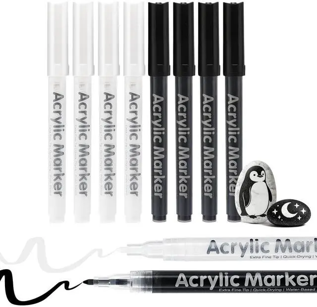 Main image of 8 Pack Acrylic Paint Markers, Black and White Pens