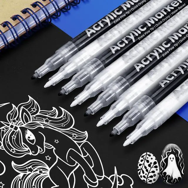 Alt view image 7 of 7 - 8 Pack Acrylic Paint Markers, Black and White Pens