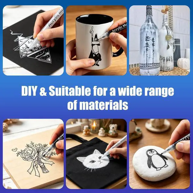 Alt view image 3 of 7 - 8 Pack Acrylic Paint Markers, Black and White Pens