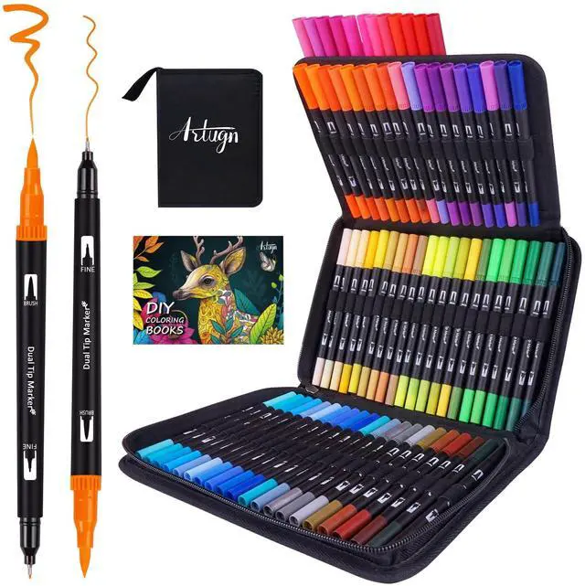 Main image of Dual Markers Brush Pens for Adult Coloring Books, 72 Colors Art Marker Set with Fine & Brush Tip Pen for Bullet Journaling, Coloring, Drawing, Hand Lettering, Calligraphy, Art Supplies