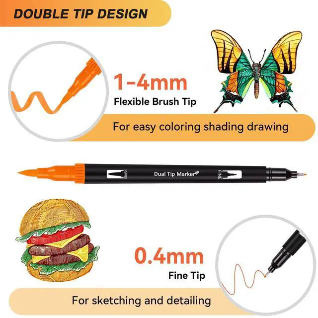 Alt view image 2 of 7 - Dual Markers Brush Pens for Adult Coloring Books, 72 Colors Art Marker Set with Fine & Brush Tip Pen for Bullet Journaling, Coloring, Drawing, Hand Lettering, Calligraphy, Art Supplies