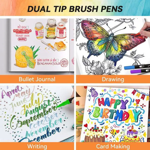 Alt view image 3 of 7 - Dual Markers Brush Pens for Adult Coloring Books, 72 Colors Art Marker Set with Fine & Brush Tip Pen for Bullet Journaling, Coloring, Drawing, Hand Lettering, Calligraphy, Art Supplies