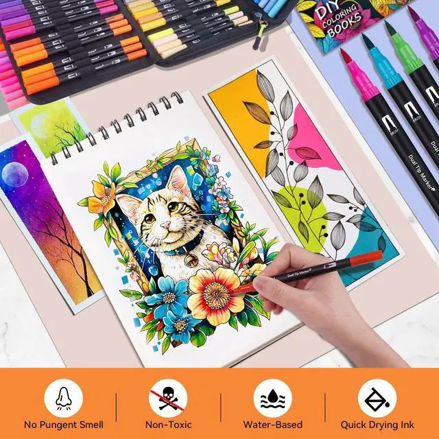 Alt view image 4 of 7 - Dual Markers Brush Pens for Adult Coloring Books, 72 Colors Art Marker Set with Fine & Brush Tip Pen for Bullet Journaling, Coloring, Drawing, Hand Lettering, Calligraphy, Art Supplies