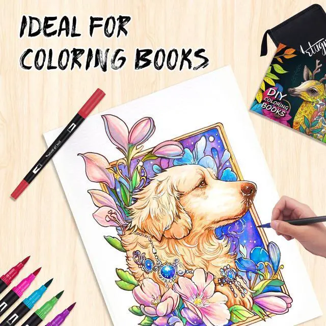 Alt view image 6 of 7 - Dual Markers Brush Pens for Adult Coloring Books, 72 Colors Art Marker Set with Fine & Brush Tip Pen for Bullet Journaling, Coloring, Drawing, Hand Lettering, Calligraphy, Art Supplies