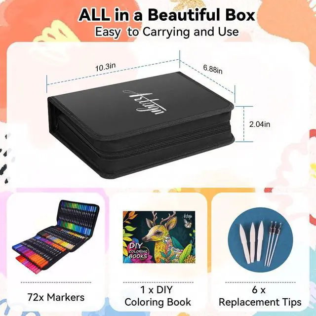 Alt view image 7 of 7 - Dual Markers Brush Pens for Adult Coloring Books, 72 Colors Art Marker Set with Fine & Brush Tip Pen for Bullet Journaling, Coloring, Drawing, Hand Lettering, Calligraphy, Art Supplies