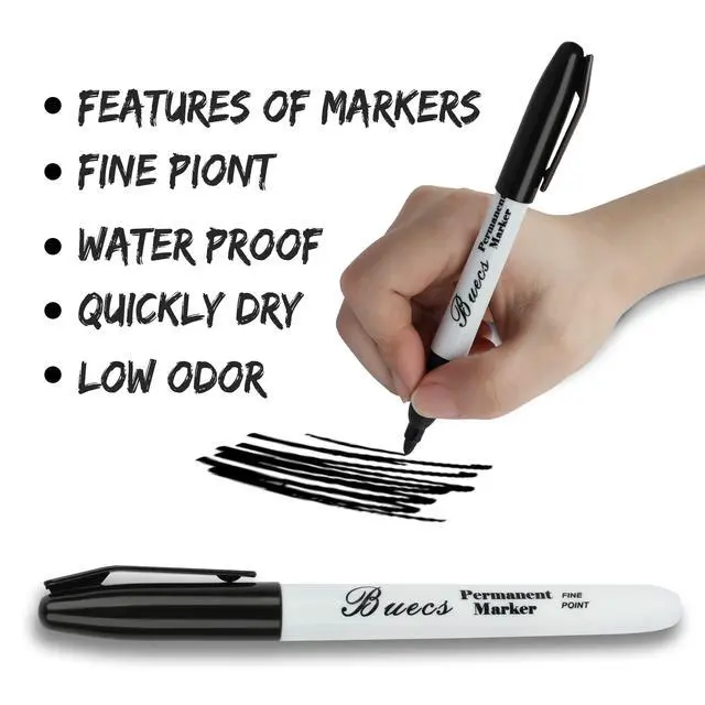 Alt view image 3 of 7 - Permanent Markers, 128 Count Black Permanent Markers, Fine Point, Waterproof & Smear Proof Markers, Quick Drying, Office Supplies for School, Office, Home