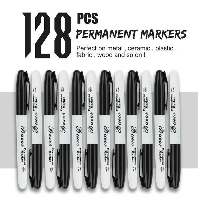 Alt view image 2 of 7 - Permanent Markers, 128 Count Black Permanent Markers, Fine Point, Waterproof & Smear Proof Markers, Quick Drying, Office Supplies for School, Office, Home