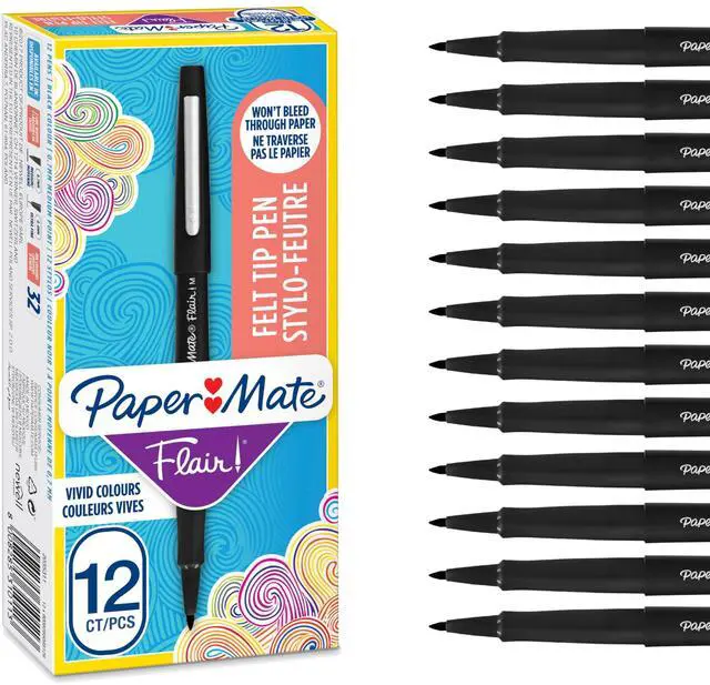 Main image of Flair Pen, 0.7 mm Medium Tip, Black, Box of 12
