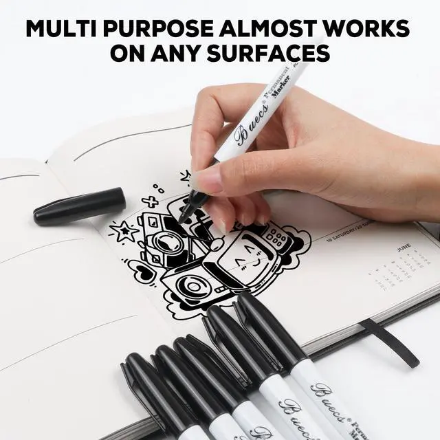 Alt view image 5 of 7 - Permanent Markers, 60 Count Black Permanent Markers, Fine Point, Waterproof & Smear Proof Markers, Quick Drying, Office Supplies for School, Office, Home