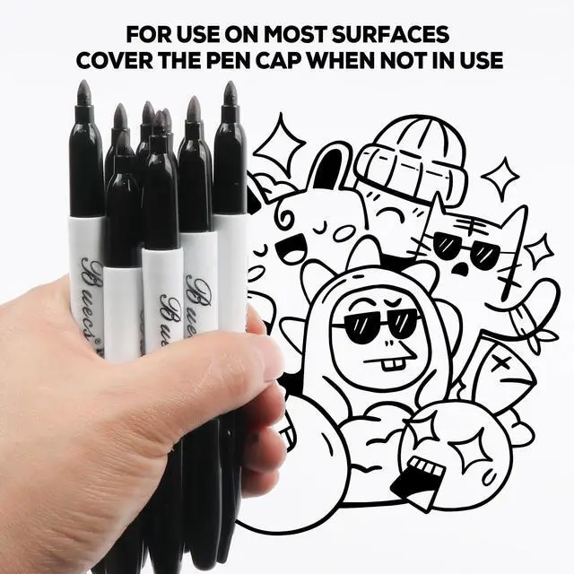 Alt view image 7 of 7 - Permanent Markers, 60 Count Black Permanent Markers, Fine Point, Waterproof & Smear Proof Markers, Quick Drying, Office Supplies for School, Office, Home