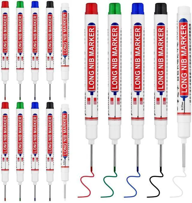 Main image of 15 PCS Long Head Deep Hole Marker Pens,20mm Long Nib Marker, Longs Nose Markers, Waterproof Construction Markers Marking Tool,Permanent Markers Carpenter Ink marker Pens,Metal marking Pens