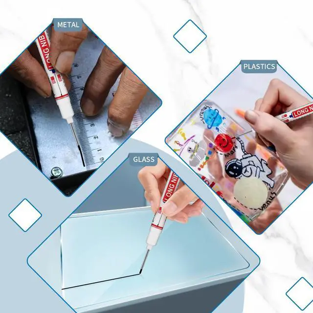Alt view image 6 of 6 - 15 PCS Long Head Deep Hole Marker Pens,20mm Long Nib Marker, Longs Nose Markers, Waterproof Construction Markers Marking Tool,Permanent Markers Carpenter Ink marker Pens,Metal marking Pens