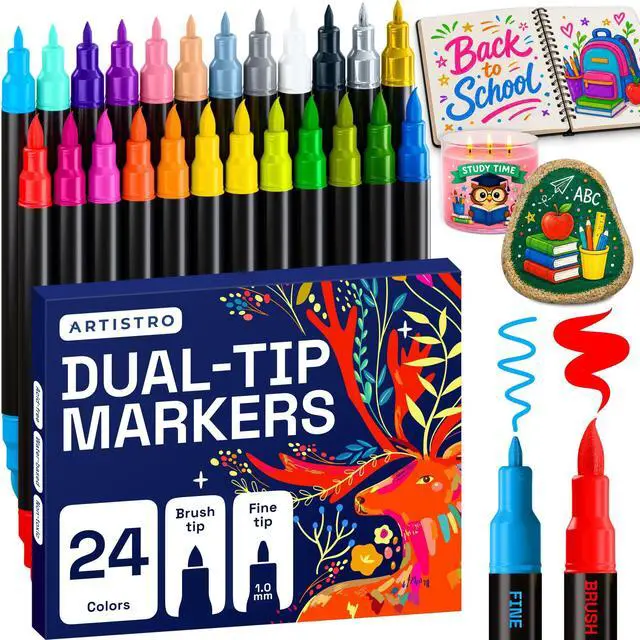 Main image of 24 Acrylic Paint Markers - Paint Pens for Drawing - For Fabric, Rock, Glass, Wood, Molds - Arts & Crafts Gift for Adults, Teens, Kids, Classroom Must Haves & School Supplies