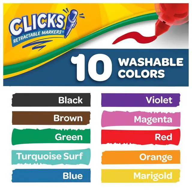 Alt view image 6 of 6 - Clicks Retractable Tip Markers (10ct), Washable Cone Tip Art Marker Set, Cute Aesthetic School Supplies, Classroom Must Haves, Ages 3+