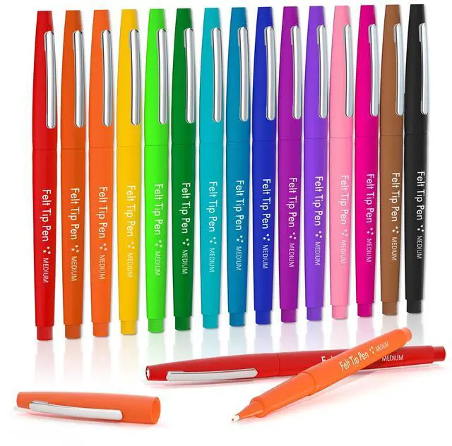 Main image of Felt Tip Pens, 15 Colors, 0.7mm Medium Point, Felt Tip Markers Pens for Journaling, Writing, Note Taking, Planner, Perfect for Art Office and School Supplies