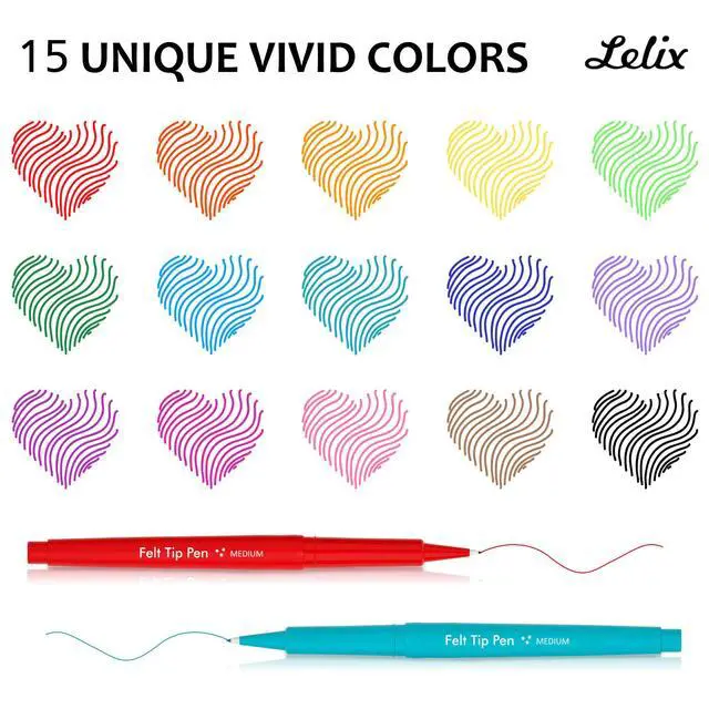 Alt view image 3 of 7 - Felt Tip Pens, 15 Colors, 0.7mm Medium Point, Felt Tip Markers Pens for Journaling, Writing, Note Taking, Planner, Perfect for Art Office and School Supplies