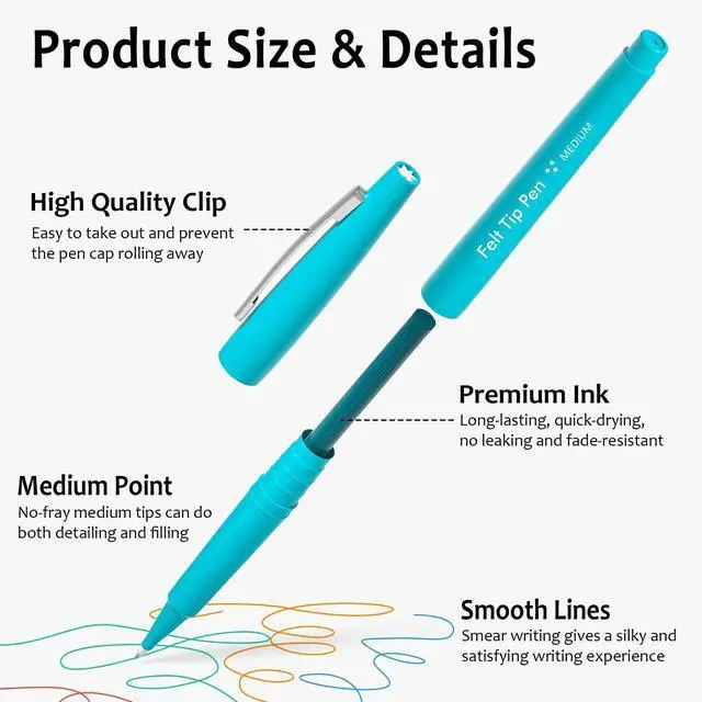 Alt view image 4 of 7 - Felt Tip Pens, 15 Colors, 0.7mm Medium Point, Felt Tip Markers Pens for Journaling, Writing, Note Taking, Planner, Perfect for Art Office and School Supplies