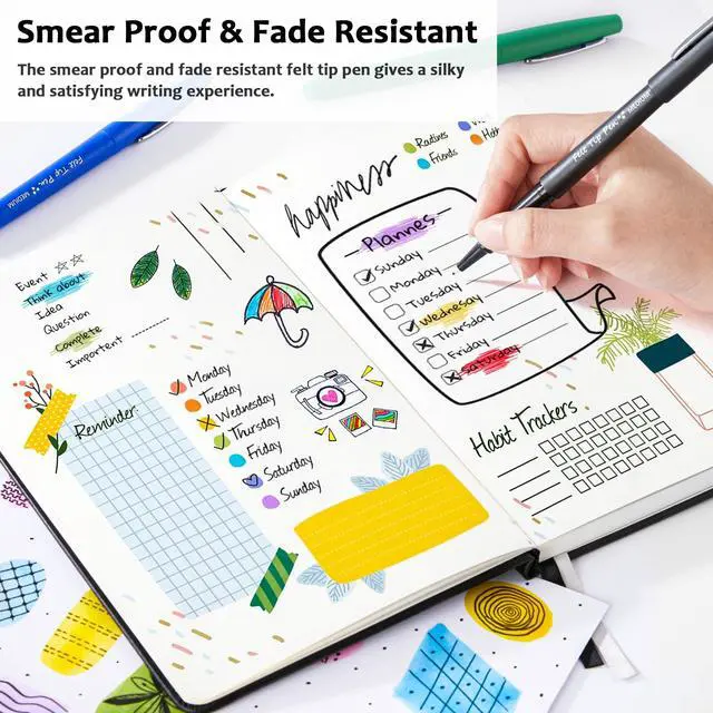 Alt view image 6 of 7 - Felt Tip Pens, 15 Colors, 0.7mm Medium Point, Felt Tip Markers Pens for Journaling, Writing, Note Taking, Planner, Perfect for Art Office and School Supplies