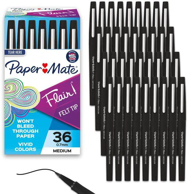 Main image of Flair Felt Tip Pens, Medium Point (0.7mm), Black, 36 Count - Office Supplies