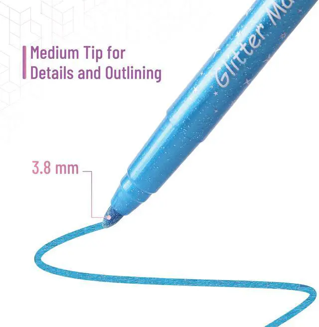 Alt view image 3 of 7 - Glitter Marker Pens, 12 Pack, Assorted Colors, Medium Tip | Non-Toxic High-Pigment Water-Based Ink, Smooth & Quick-Dry for Crafts, Coloring, Journaling, Doodling