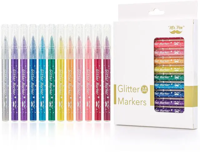Alt view image 7 of 7 - Glitter Marker Pens, 12 Pack, Assorted Colors, Medium Tip | Non-Toxic High-Pigment Water-Based Ink, Smooth & Quick-Dry for Crafts, Coloring, Journaling, Doodling