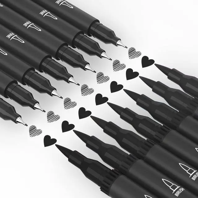 Alt view image 4 of 6 - Drawing Pens, 12 Pack Dual Brush Pens Black Markers for Art Drawing Sketching
