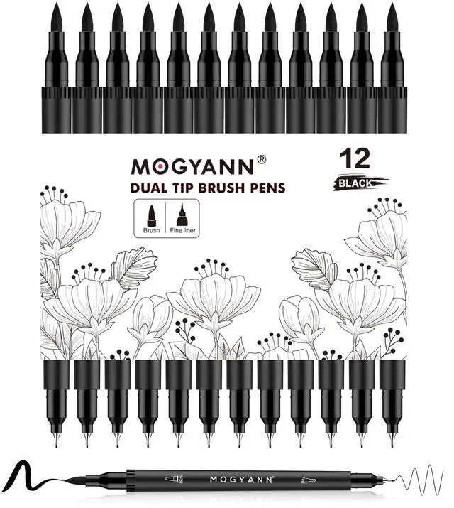 Main image of Drawing Pens, 12 Pack Dual Brush Pens Black Markers for Art Drawing Sketching