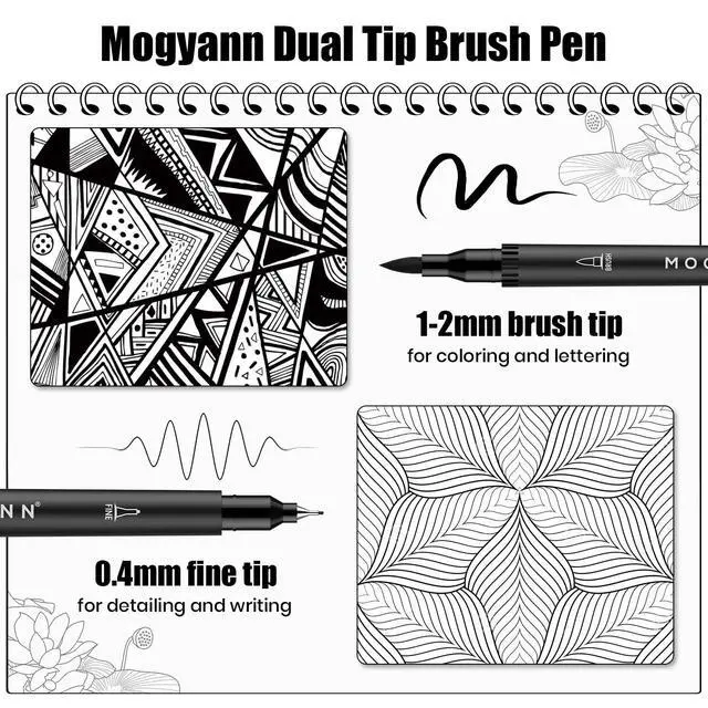 Alt view image 3 of 6 - Drawing Pens, 12 Pack Dual Brush Pens Black Markers for Art Drawing Sketching