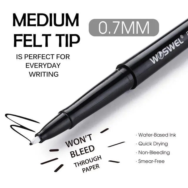 Alt view image 2 of 7 - Black Felt Tip Pens, 32 Black 0.7mm Medium Point Felt Tip Markers Pen for Journaling, Note Taking, Planner, Writing,Drawing.Perfect for Art Office and School Supplies