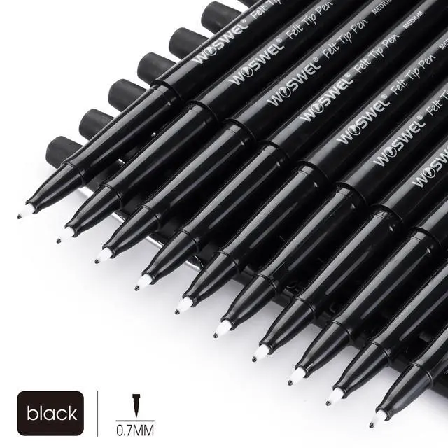 Alt view image 4 of 7 - Black Felt Tip Pens, 32 Black 0.7mm Medium Point Felt Tip Markers Pen for Journaling, Note Taking, Planner, Writing,Drawing.Perfect for Art Office and School Supplies