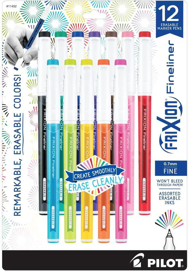 Main image of FriXion Fineliner Erasable Marker Pens, Fine Point 0.7 mm, Pack of 12, Assorted Colors, Erasable Pens - Ideal for School, Journaling, & Office Writing