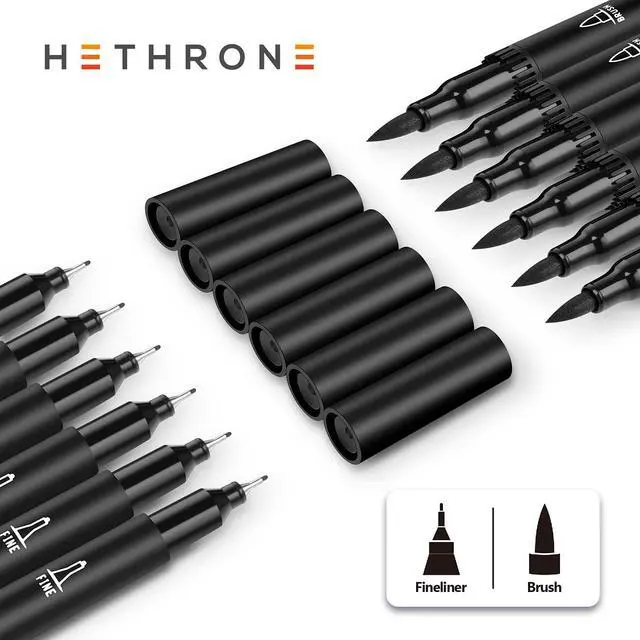 Alt view image 3 of 6 - Black Markers for Drawing - Brush Pens with Felt Tips for Artists - Calligraphy Pens, 12 Pack