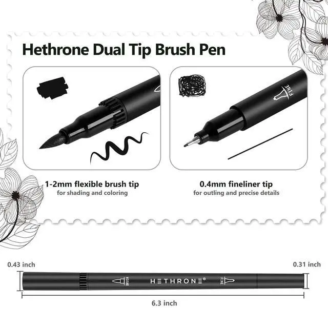 Alt view image 2 of 6 - Black Markers for Drawing - Brush Pens with Felt Tips for Artists - Calligraphy Pens, 12 Pack