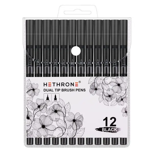 Alt view image 6 of 6 - Black Markers for Drawing - Brush Pens with Felt Tips for Artists - Calligraphy Pens, 12 Pack