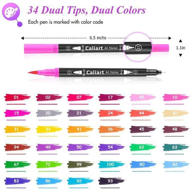Alt view image 2 of 7 - 34 Double Tip Brush Pens Art Markers for Adult Coloring Books