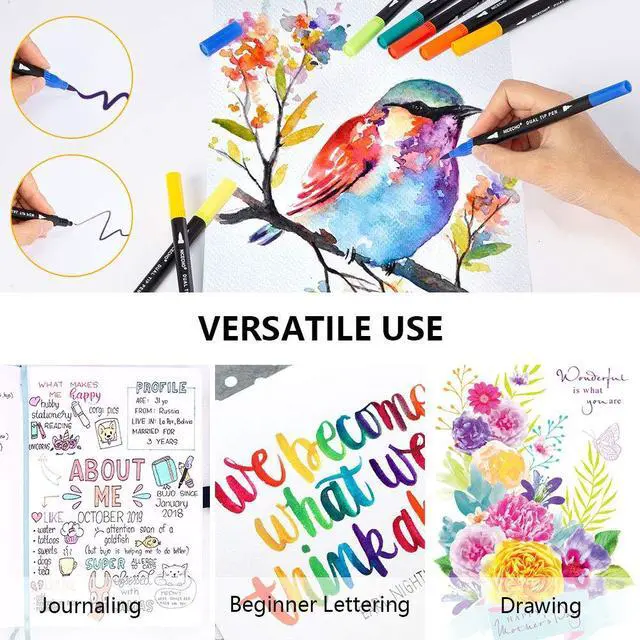 Alt view image 3 of 7 - 60 Colors Markers for Adult Coloring Books, Dual Brush Art Marker Pens - Fineliner & Brush Pen for Journaling, Calligraphy, Drawing, Sketching