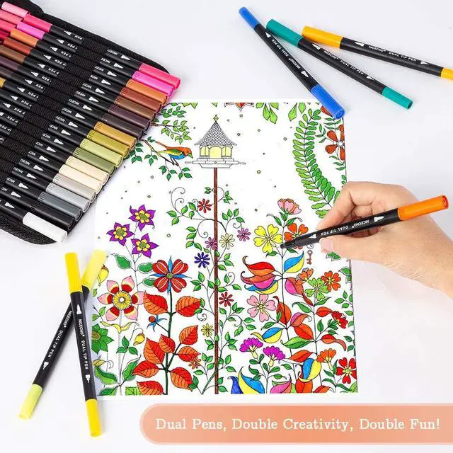 Alt view image 5 of 7 - 60 Colors Markers for Adult Coloring Books, Dual Brush Art Marker Pens - Fineliner & Brush Pen for Journaling, Calligraphy, Drawing, Sketching