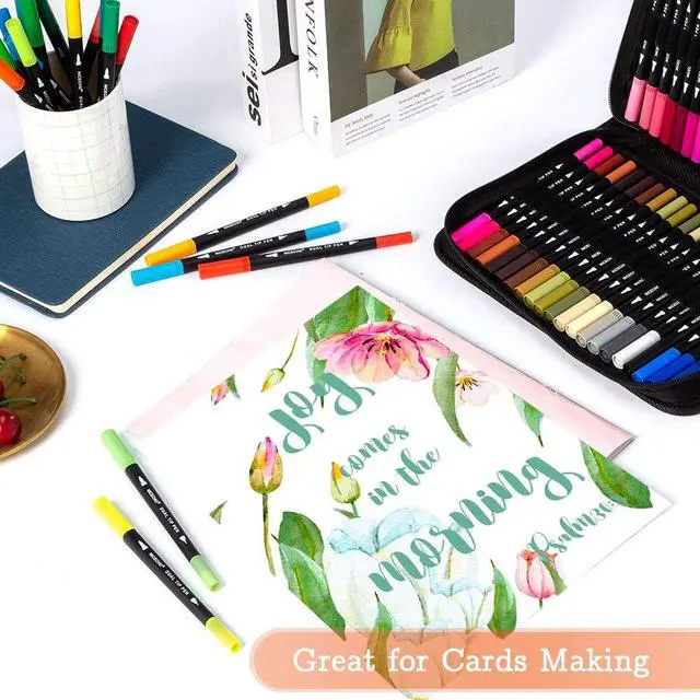 Alt view image 6 of 7 - 60 Colors Markers for Adult Coloring Books, Dual Brush Art Marker Pens - Fineliner & Brush Pen for Journaling, Calligraphy, Drawing, Sketching