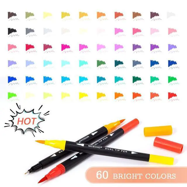 Alt view image 7 of 7 - 60 Colors Markers for Adult Coloring Books, Dual Brush Art Marker Pens - Fineliner & Brush Pen for Journaling, Calligraphy, Drawing, Sketching