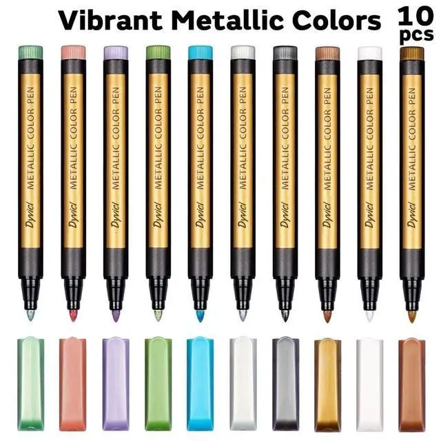 Alt view image 2 of 7 - Metallic Marker Pens - Set of 10 Medium Point Metallic Markers for Rock Painting, Black Paper, Card Making, Scrapbooking Crafts, DIY Photo Album