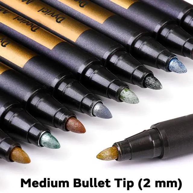 Alt view image 3 of 7 - Metallic Marker Pens - Set of 10 Medium Point Metallic Markers for Rock Painting, Black Paper, Card Making, Scrapbooking Crafts, DIY Photo Album