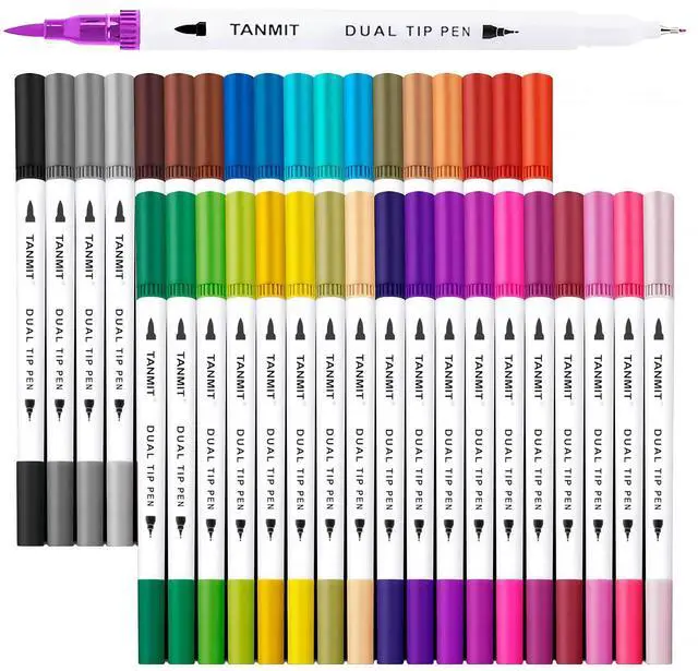 Main image of 36 Dual-Tip Brush Pens for Adult Coloring Books Tanmit Art Markers With Brush + Fine Precision Tips for Calligraphy, Planners, Journaling, Note Taking & More