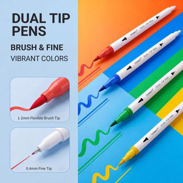 Alt view image 2 of 7 - 36 Dual-Tip Brush Pens for Adult Coloring Books Tanmit Art Markers With Brush + Fine Precision Tips for Calligraphy, Planners, Journaling, Note Taking & More