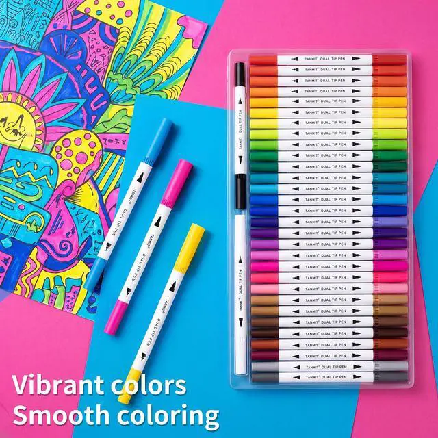Alt view image 3 of 7 - 36 Dual-Tip Brush Pens for Adult Coloring Books Tanmit Art Markers With Brush + Fine Precision Tips for Calligraphy, Planners, Journaling, Note Taking & More