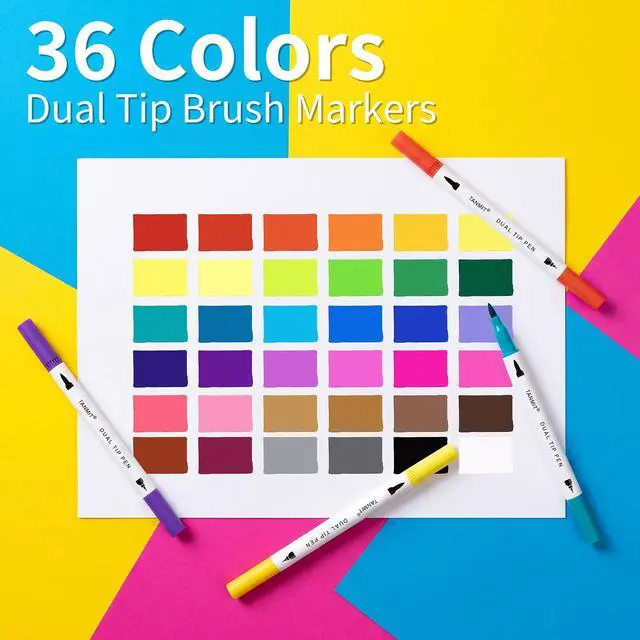Alt view image 6 of 7 - 36 Dual-Tip Brush Pens for Adult Coloring Books Tanmit Art Markers With Brush + Fine Precision Tips for Calligraphy, Planners, Journaling, Note Taking & More