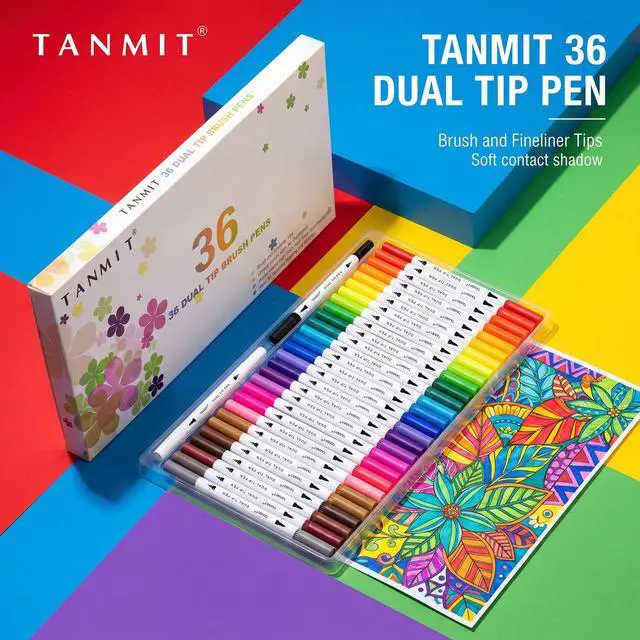 Alt view image 7 of 7 - 36 Dual-Tip Brush Pens for Adult Coloring Books Tanmit Art Markers With Brush + Fine Precision Tips for Calligraphy, Planners, Journaling, Note Taking & More