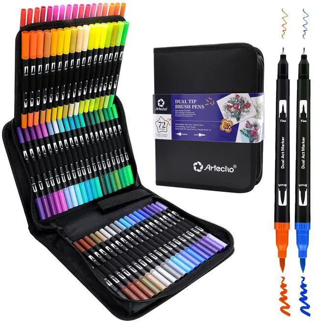 Main image of 72 Colors Markers for Adult Coloring Books, Dual Tip Markers for School, Fine and Brush Tip for Adults Coloring Books, Calligraphy, Drawing, Sketching