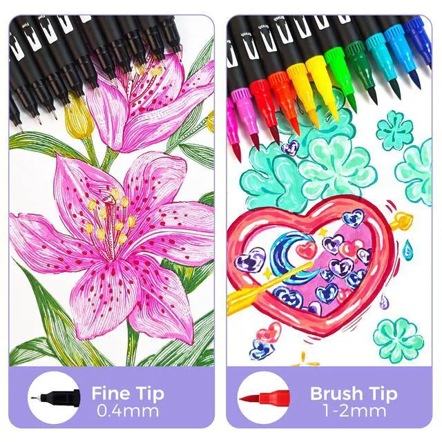 Alt view image 3 of 6 - 72 Colors Markers for Adult Coloring Books, Dual Tip Markers for School, Fine and Brush Tip for Adults Coloring Books, Calligraphy, Drawing, Sketching