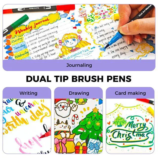 Alt view image 5 of 6 - 72 Colors Markers for Adult Coloring Books, Dual Tip Markers for School, Fine and Brush Tip for Adults Coloring Books, Calligraphy, Drawing, Sketching